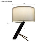 White Fabric Drum Night Table Lamp: Traditional Bedroom Lighting With 1 Light