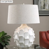 White Fabric Tapered Table Lamp - Modernist Small Desk Light For Bedroom