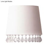 White Fabric Wall-Mounted Sconce Light - Traditional Design With Crystal Drop