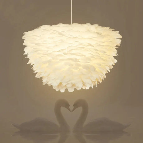 White Floral Pendant Chandelier With Feather Accent - Simple Dining Room Lighting / 13’