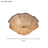 White Flushmount Ceiling Light With Modernist Design Floral Fabric Lampshade - Set Of 5 Bulbs For