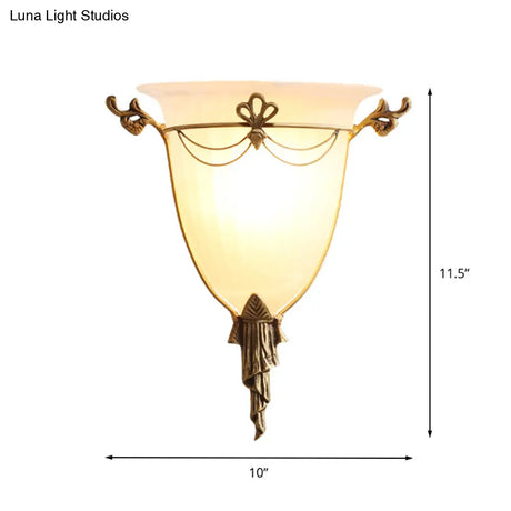 White Glass Bell Sconce Light - Traditional Wall Lighting Fixture For Hallway