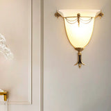 White Glass Bell Sconce Light - Traditional Wall Lighting Fixture For Hallway