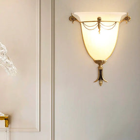 White Glass Bell Sconce Light - Traditional Wall Lighting Fixture For Hallway