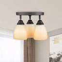 White Glass Countryside Semi Flush Ceiling Light With 3 Lights For Bedroom Beige