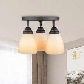 White Glass Countryside Semi Flush Ceiling Light With 3 Lights For Bedroom Beige