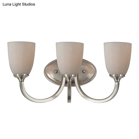 White Glass Cup Sconce: Traditional Bathroom Vanity Light With 3/4 Lights In Black/Chrome