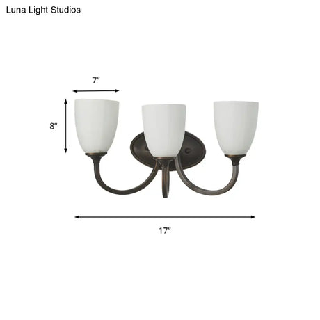 White Glass Cup Sconce: Traditional Bathroom Vanity Light With 3/4 Lights In Black/Chrome