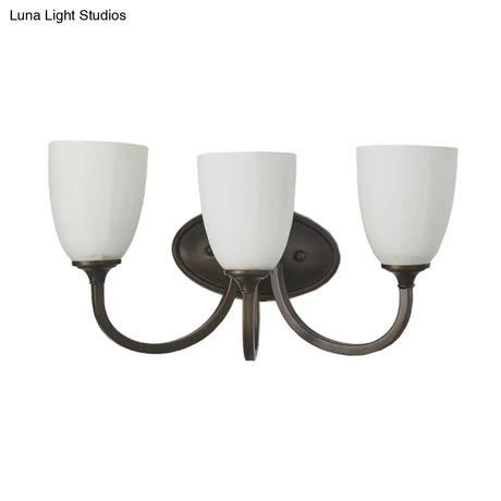 White Glass Cup Sconce: Traditional Bathroom Vanity Light With 3/4 Lights In Black/Chrome