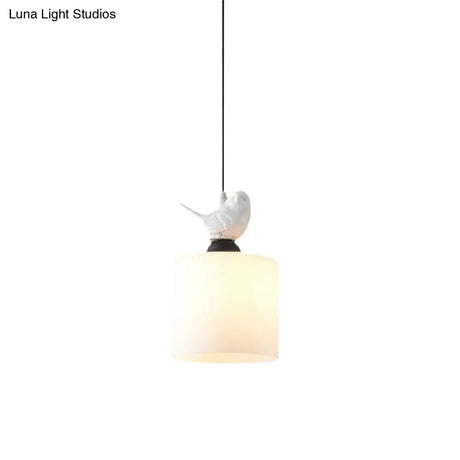 White Glass Cylinder Pendant Light: Simple Style Hanging Lamp With 1 Light Kit