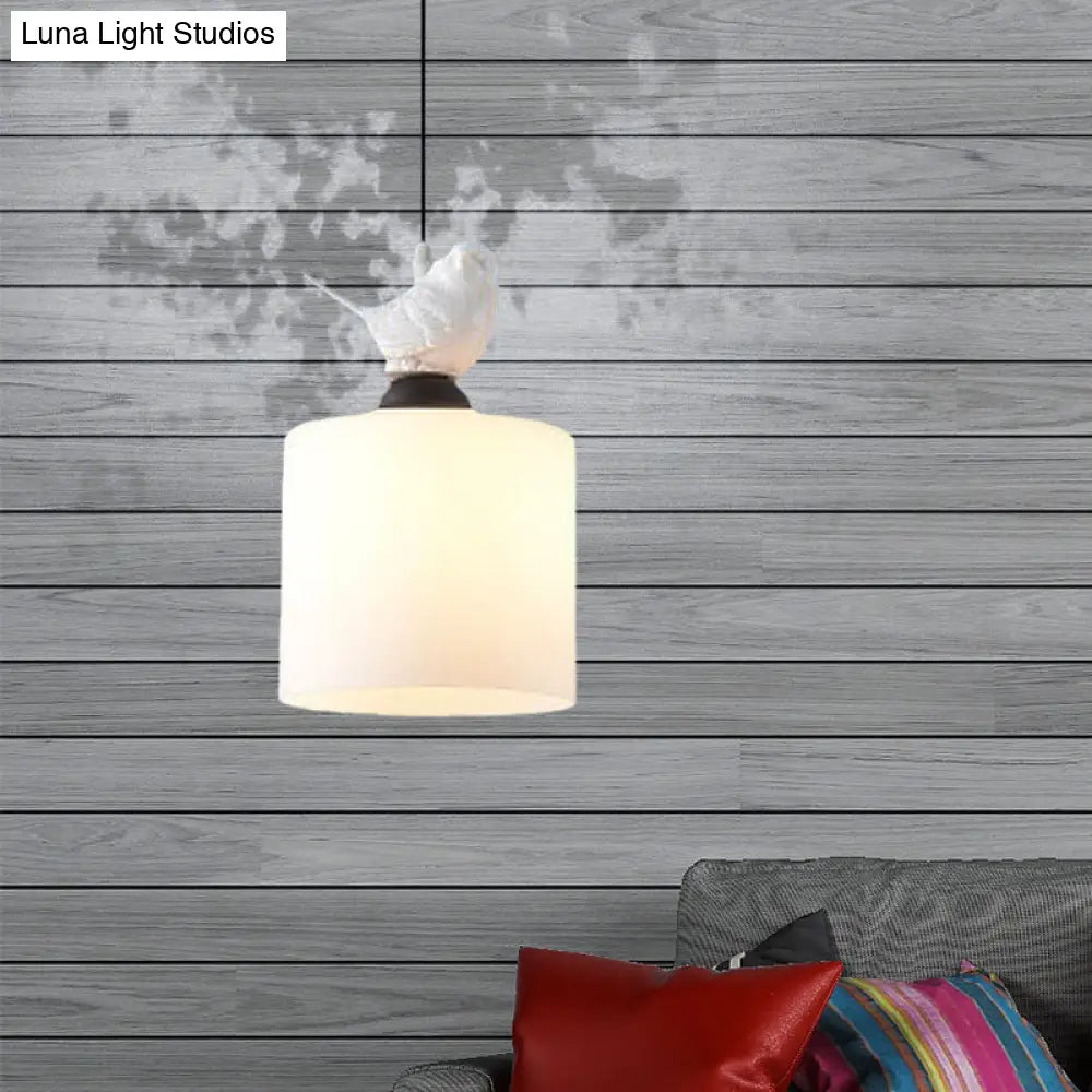 White Glass Cylinder Pendant Light: Simple Style Hanging Lamp With 1 Light Kit