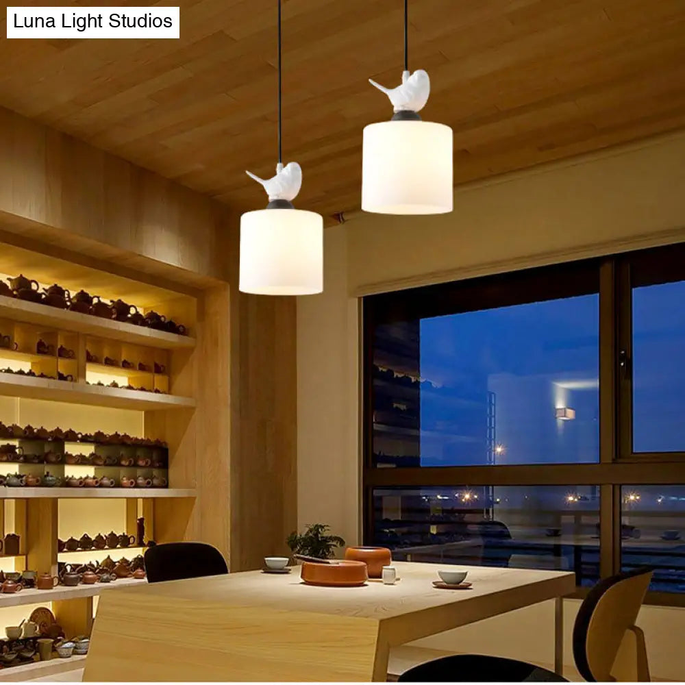 White Glass Cylinder Pendant Light: Simple Style Hanging Lamp With 1 Light Kit