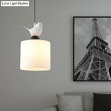 White Glass Cylinder Pendant Light: Simple Style Hanging Lamp With 1 Light Kit