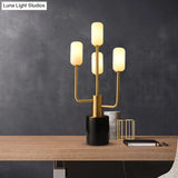 White Glass Cylinder Table Lamp With Brass Task Heads And Marble Base