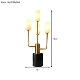 White Glass Cylinder Table Lamp With Brass Task Heads And Marble Base