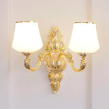 White Glass Gold Chandelier With Tapered Drop Pendant And Scrolled Arm Design 2 /