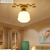 White Glass Led Flush Mount Lighting With Nordic Design – Shaded Entryway Ceiling Light Fixture