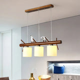 White Glass Led Pendant Light With Resin Bird - Cylinder Restaurant Island Hanging Fixture 3 /