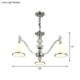 White Glass Minimalist Pendant Chandelier With Chrome Finish - Conical Design 3/6 Heads Down