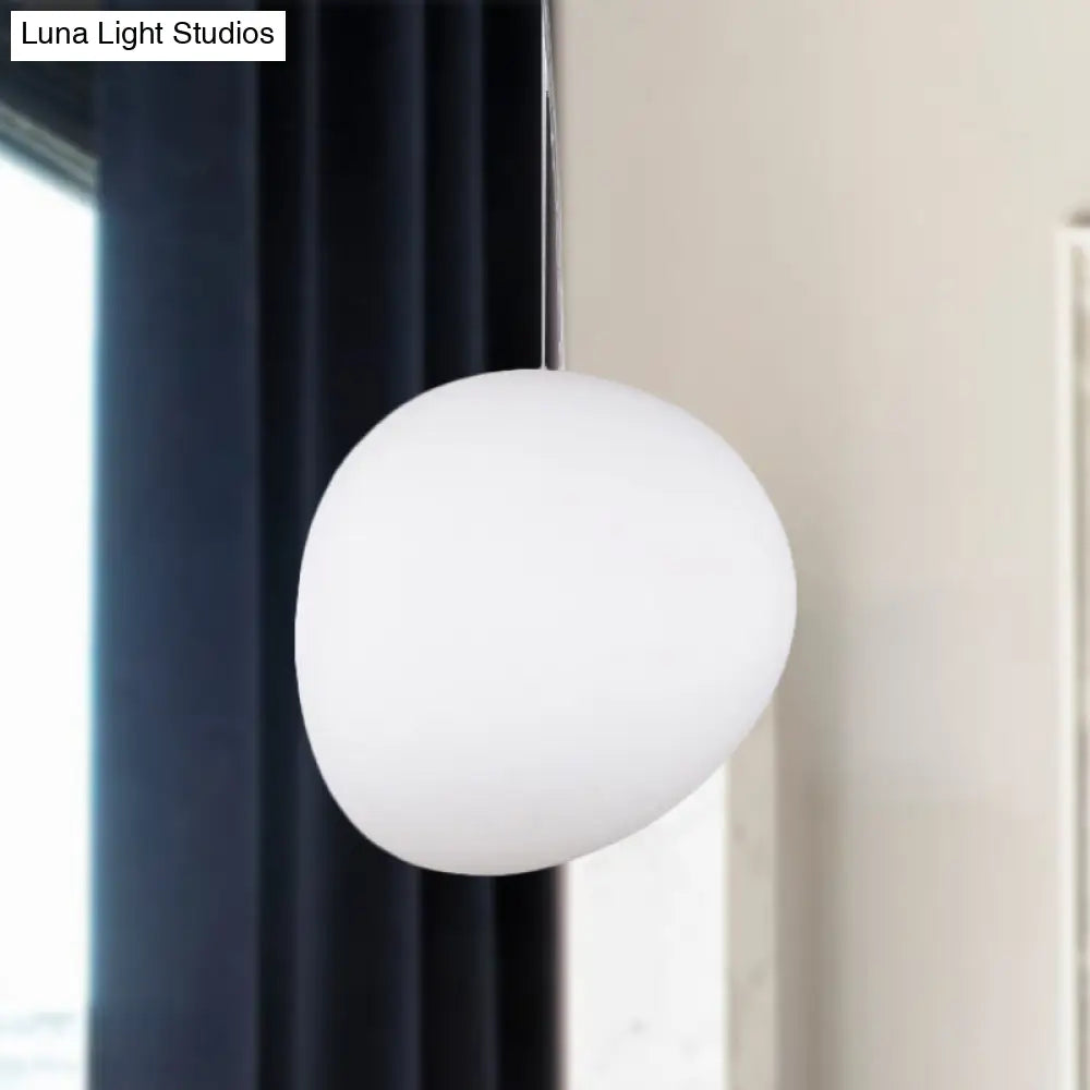 White Glass Oval Ceiling Pendant Light - 6’’/9’’/12.5’’ Wide - Simple Style - 1 Light Hanging Lamp Kit