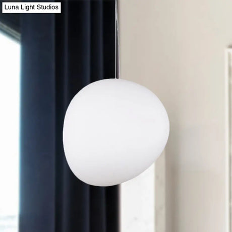 White Glass Oval Ceiling Pendant Light - 6’’/9’’/12.5’’ Wide - Simple Style - 1 Light Hanging Lamp Kit