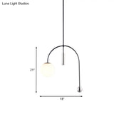 White Glass Pendant Light With Black Finish - Simplicity 1 Head Perfect For Kitchen Ceiling