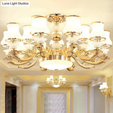 White Glass Retro Style Suspension Light - Bud Shade Living Room Chandelier