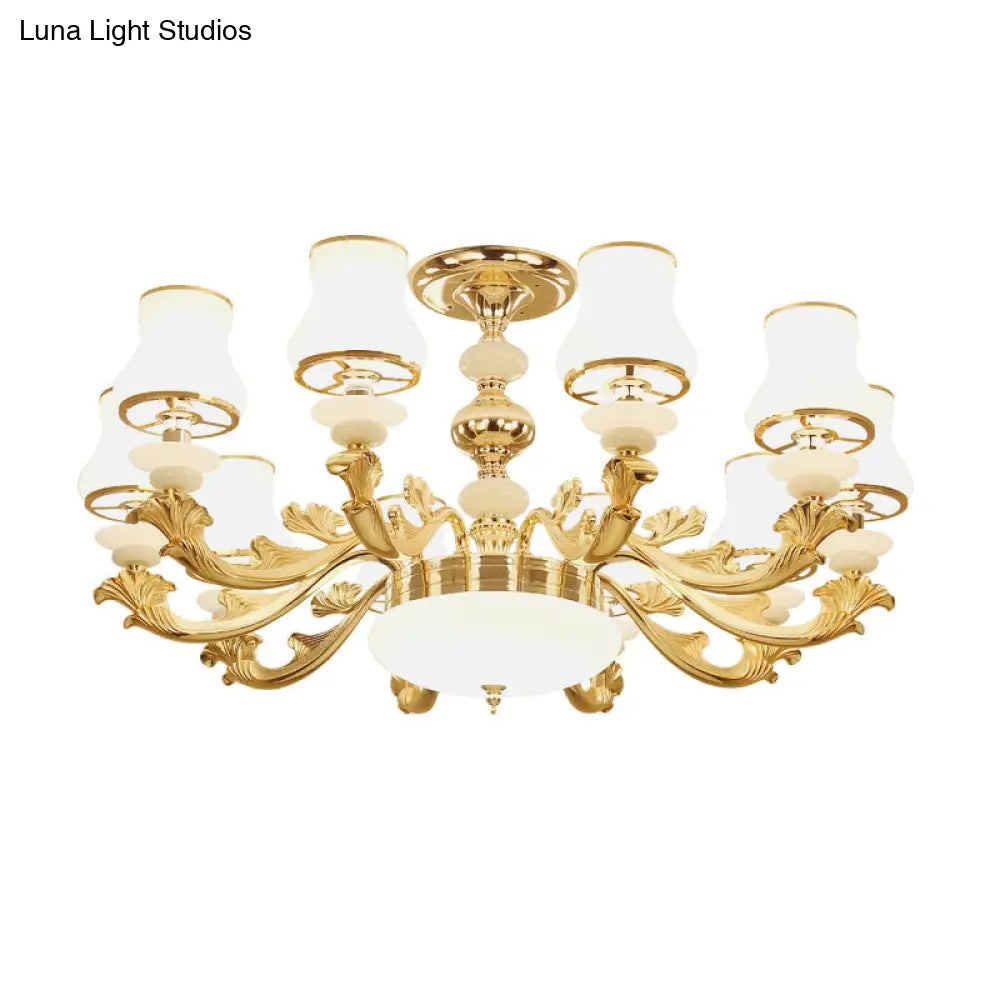 White Glass Retro Style Suspension Light - Bud Shade Living Room Chandelier
