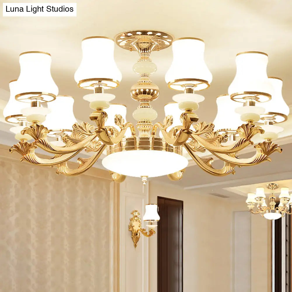 White Glass Retro Style Suspension Light - Bud Shade Living Room Chandelier