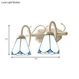 White Glass Wall Mount Vanity Light For Bathroom With 2 Cone-Shaped Heads