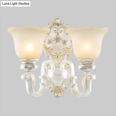 White Glass Wall Sconce Blossom - Half-Head Cottage Lighting For Living Room