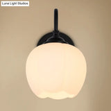 White Glass Wall Sconce With Gooseneck Arm - Countryside Flower Bud Lamp