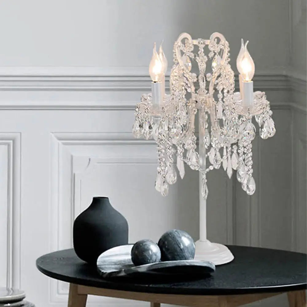 White/Gold Crystal Table Lamp - Elegant 2-Light Bent Arm Rural Style Living Room Night Light White