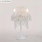 White/Gold Crystal Table Lamp - Elegant 2-Light Bent Arm Rural Style Living Room Night Light