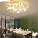 White Heart Shape Led Acrylic Ceiling Lamp - Modern Semi Flush Light With Crystal Accent