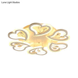 White Heart Shape Led Acrylic Ceiling Lamp - Modern Semi Flush Light With Crystal Accent