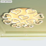 White Heart Shape Led Acrylic Ceiling Lamp - Modern Semi Flush Light With Crystal Accent
