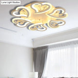 White Heart Shape Led Acrylic Ceiling Lamp - Modern Semi Flush Light With Crystal Accent