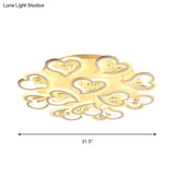 White Heart Shape Led Acrylic Ceiling Lamp - Modern Semi Flush Light With Crystal Accent