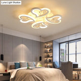 White Heart Shape Led Acrylic Ceiling Lamp - Modern Semi Flush Light With Crystal Accent