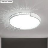 White Inlaid Crystal Led Flush Mount Ceiling Light For Minimalist Bedroom