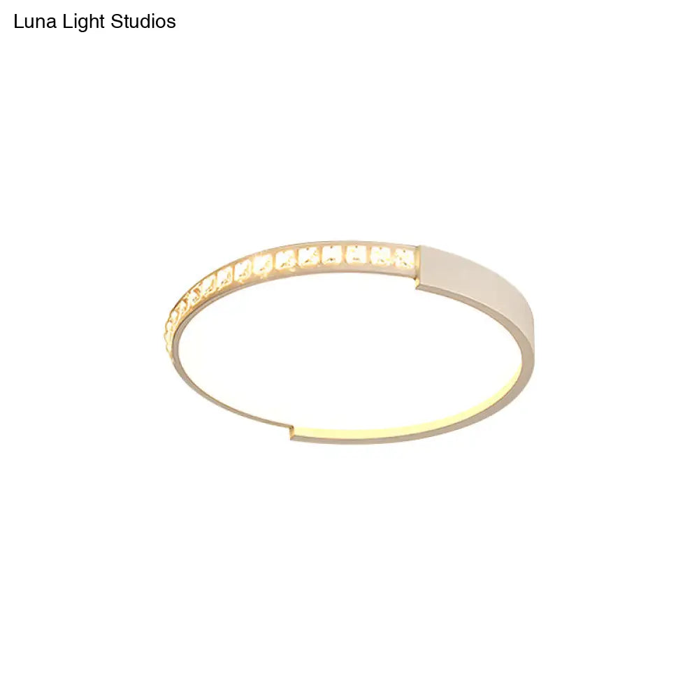 White Inlaid Crystal Led Flush Mount Ceiling Light For Minimalist Bedroom