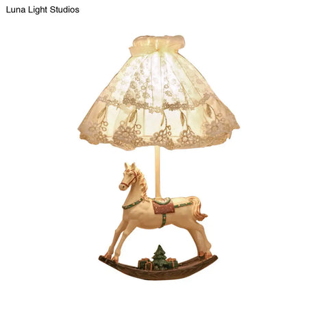 White Lace Kids Table Lamp With Rocking Horse Seesaw Base