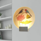 White Led Asia Lovebird And Lotus Mural Lamp For Bedroom Wall
