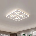 White Led Ceiling Lamp With Antler Element Square Design And Stepless Dimming - Modern Flush