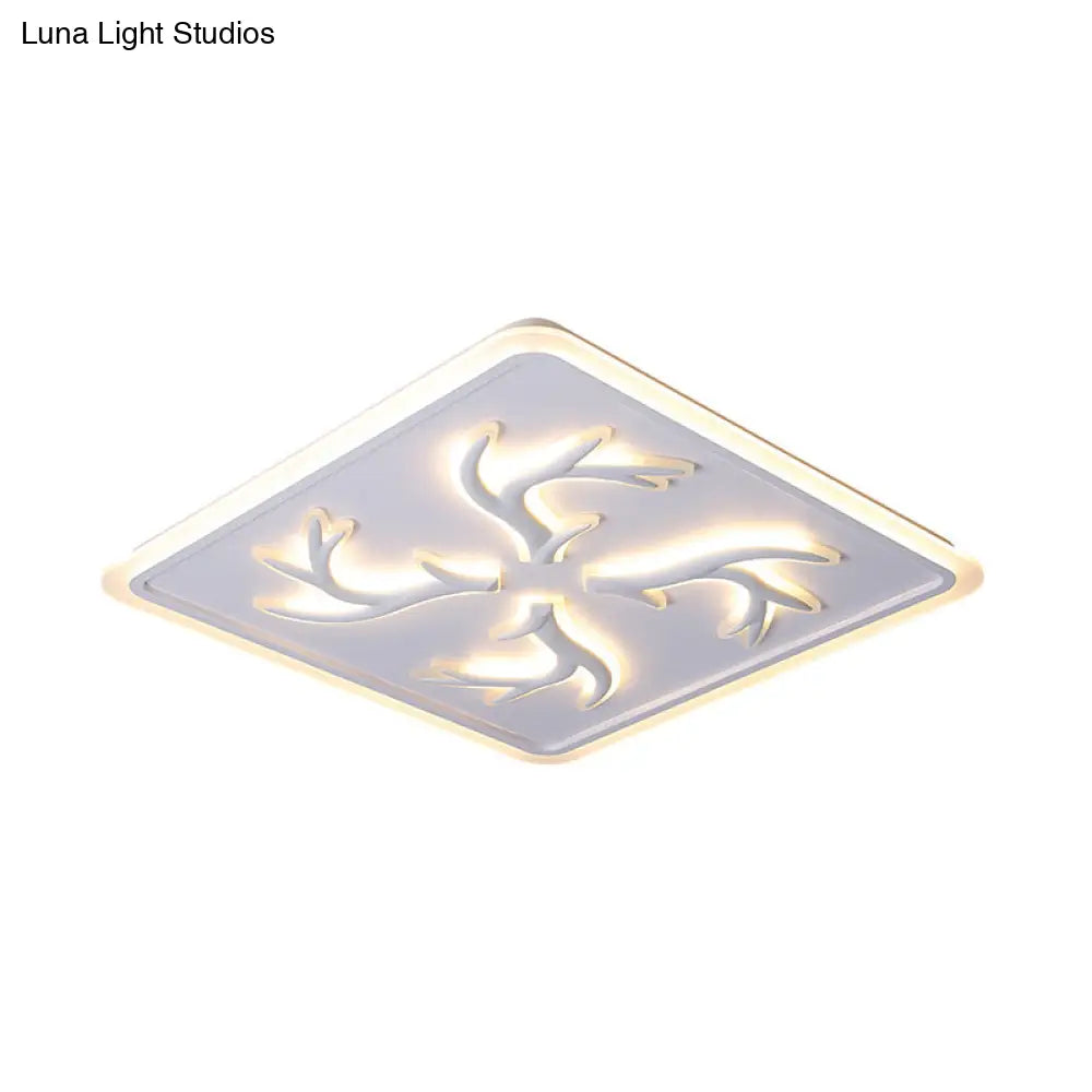 White Led Ceiling Lamp With Antler Element Square Design And Stepless Dimming - Modern Flush