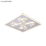 White Led Ceiling Lamp With Antler Element Square Design And Stepless Dimming - Modern Flush
