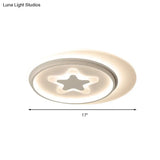 White Led Circle Flushmount Ceiling Light With Star Acrylic Design For Kid’s Room