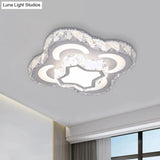 White Led Crystal Block Bedroom Flush Mount With Curved Square Design