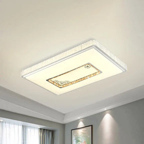 White Led Crystal Block Ceiling Lamp With Remote Control Dimming - Simple & Elegant / 3 Color